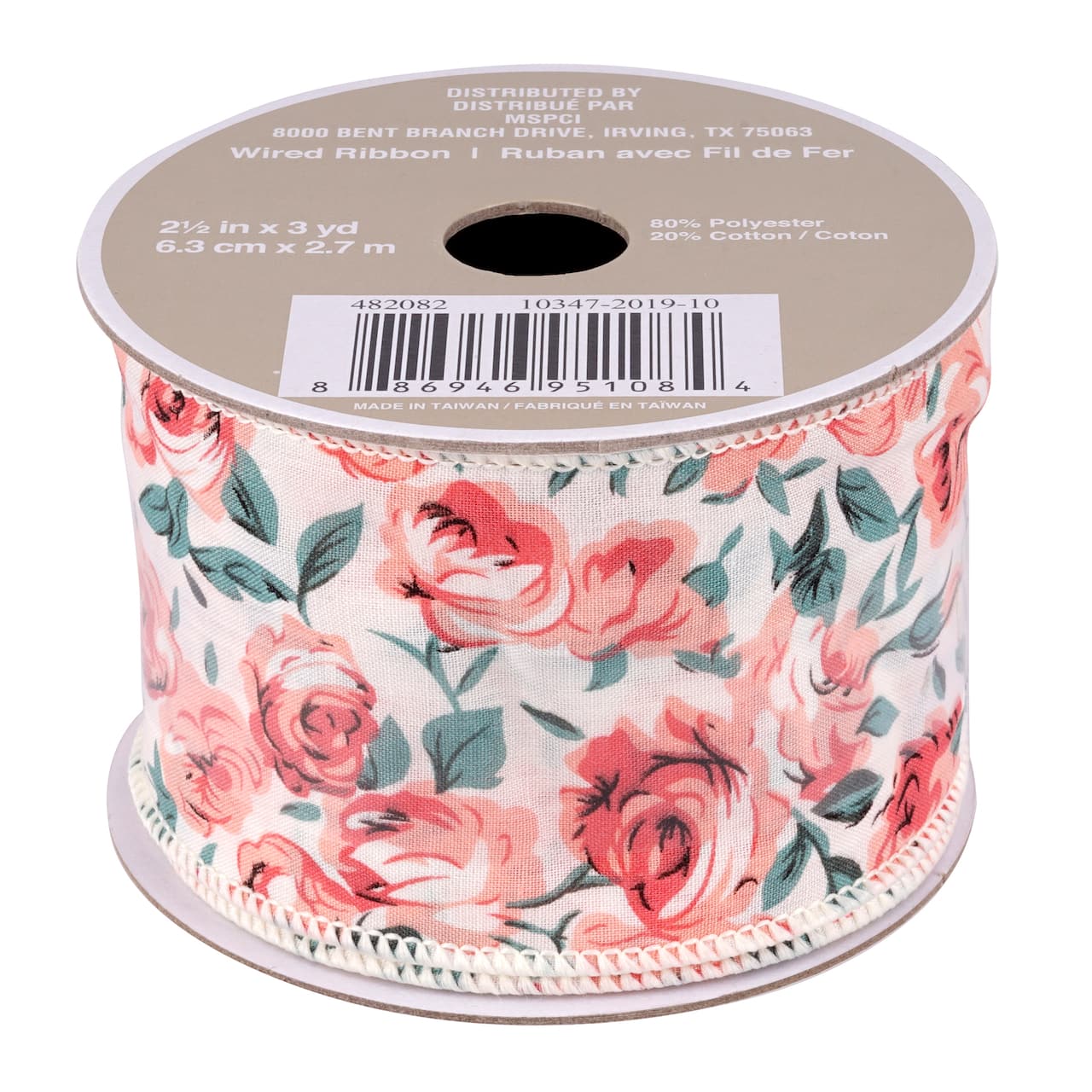 2.5" x 3yd. Floral Wired Ribbon by Celebrate It® Aria Vintage Blush